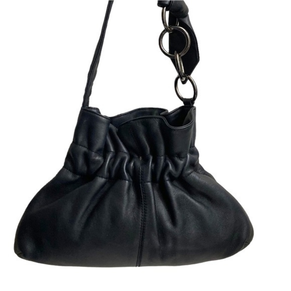 Furla black leather gathered small dressy bag